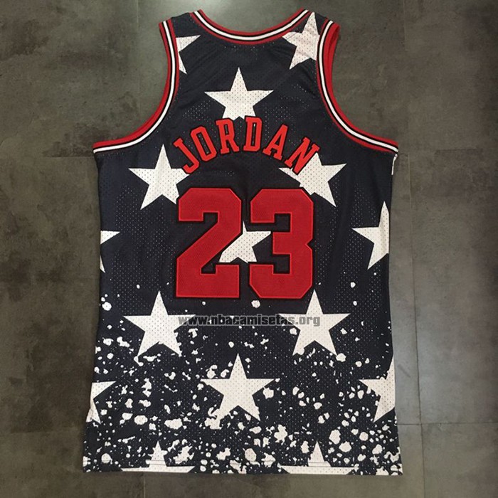 Camiseta Chicago Bulls Michael Jordan NO 23 Independence Day Mitchell & Ness Negro